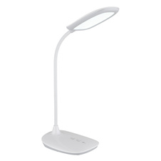 Stolní svítidlo, plast bílý a satin., matný bílý silikon, dotykové zapnutí/vypnutí/plynulé stmívání, paměť, noční světlo, včetně adaptéru, Flexo, DxŠxV:280x136x400mm, délka kabelu 1300mm, včetně LED 9W 230V, výstup 39-520lm, 4000/3000/6500K