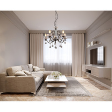 Závěsné svítidlo, kov černý chrom, čiré skleněné křišťály, křišťály kouřové barvy, výškově nastavitelné, ø:500mm, V:1250mm, bez žárovek 5xE14, 40W 230V