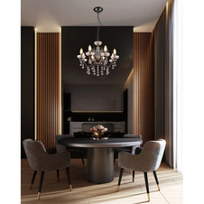 Závěsné svítidlo, kov černý chrom, čiré skleněné křišťály, křišťály kouřové barvy, výškově nastavitelné, ø:520mm, V:1250mm, bez žárovek 8xE14, 40W 230V