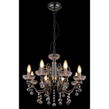 Závěsné svítidlo, kov černý chrom, čiré skleněné křišťály, křišťály kouřové barvy, výškově nastavitelné, ø:520mm, V:1250mm, bez žárovek 8xE14, 40W 230V