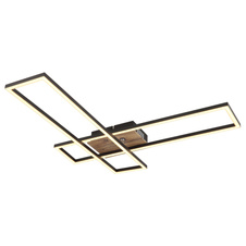 Stropní svítidlo, kov černý, MDF vzhled dřeva tmavý, hliník černý, plast bílý, chrom, polohovatelné, DxŠxV:800x600x80mm, rozměry obdélníků: 13x60cm, včetně LED 30W 230V, zdroj 3240lm, výstup 1370lm, 3000K