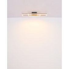 Stropní svítidlo, kov černý, MDF vzhled dřeva tmavý, hliník černý, plast bílý, chrom, polohovatelné, DxŠxV:800x600x80mm, rozměry obdélníků: 13x60cm, včetně LED 30W 230V, zdroj 3240lm, výstup 1370lm, 3000K