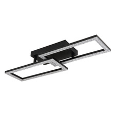 Stropní svítidlo, kov černý, plast černý matný, plastové křišťály čiré, nastavitelné obdélníky, DxŠxV:615x195x93mm, včetně LED 20W 230V, zdroj 2500lm, výstup 1480lm, 3000K