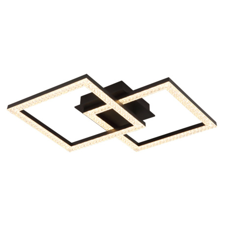 Stropní svítidlo, plastové černé matné, čiré plastové křišťály, nastavitelné čtverce, DxŠxV:526x374x75mm, včetně LED 20W 230V, zdroj 2500lm, výstup 1470lm, 3000K.