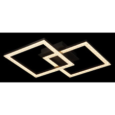 Stropní svítidlo, plastové černé matné, čiré plastové křišťály, nastavitelné čtverce, DxŠxV:526x374x75mm, včetně LED 20W 230V, zdroj 2500lm, výstup 1470lm, 3000K.