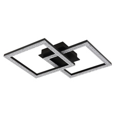 Stropní svítidlo, plastové černé matné, čiré plastové křišťály, nastavitelné čtverce, DxŠxV:526x374x75mm, včetně LED 20W 230V, zdroj 2500lm, výstup 1470lm, 3000K.