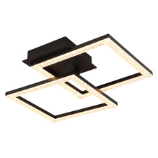 Stropní svítidlo, plastové černé matné, čiré plastové křišťály, nastavitelné čtverce, DxŠxV:526x374x75mm, včetně LED 20W 230V, zdroj 2500lm, výstup 1470lm, 3000K.