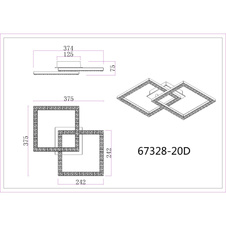 Stropní svítidlo, plastové černé matné, čiré plastové křišťály, nastavitelné čtverce, DxŠxV:526x374x75mm, včetně LED 20W 230V, zdroj 2500lm, výstup 1470lm, 3000K.