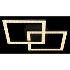 Stropní svítidlo, plastové černé matné, čiré plastové křišťály, nastavitelné čtverce, DxŠxV:526x374x75mm, včetně LED 20W 230V, zdroj 2500lm, výstup 1470lm, 3000K.