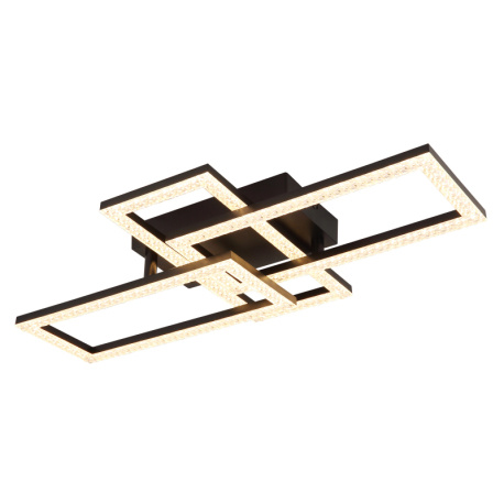 Stropní svítidlo, plast černý, čiré plastové křišťály, nastavitelné obdélníky, DxŠxV:614x340x93mm, včetně LED 24W 230V, zdroj 2900lm, výstup 1800lm, 3000K