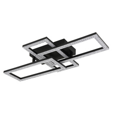 Stropní svítidlo, plast černý, čiré plastové křišťály, nastavitelné obdélníky, DxŠxV:614x340x93mm, včetně LED 24W 230V, zdroj 2900lm, výstup 1800lm, 3000K