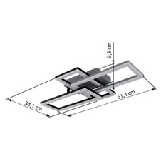 Stropní svítidlo, plast černý, plast šedý matný, plast bílý, nastavitelné obdélníky, DxŠxV:614x341x93mm, včetně LED 24W 230V, zdroj 3200lm, výstup 1900lm, 3000K