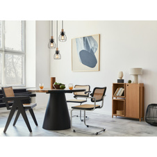 Závěsné svítidlo, kov černý, dřevo tmavě hnědé, kovové tyče černé, textilní kabel černý, výškově nastavitelné, ø:355mm, V:1200mm, bez žárovek 3xE27, max. 40W 230V