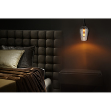 Závěsné svítidlo, kov černý, sklo chromové barvy, černý textilní kabel, možnost zkrácení výšky, ø:180mm, V:1200mm, bez žárovky 1xE27,max. 60W 230V