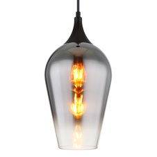 Závěsné svítidlo, kov černý, sklo chromové barvy, černý textilní kabel, možnost zkrácení výšky, ø:180mm, V:1200mm, bez žárovky 1xE27,max. 60W 230V