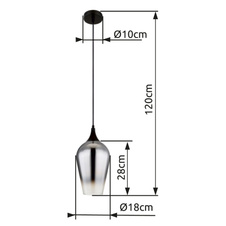 Závěsné svítidlo, kov černý, sklo chromové barvy, černý textilní kabel, možnost zkrácení výšky, ø:180mm, V:1200mm, bez žárovky 1xE27,max. 60W 230V