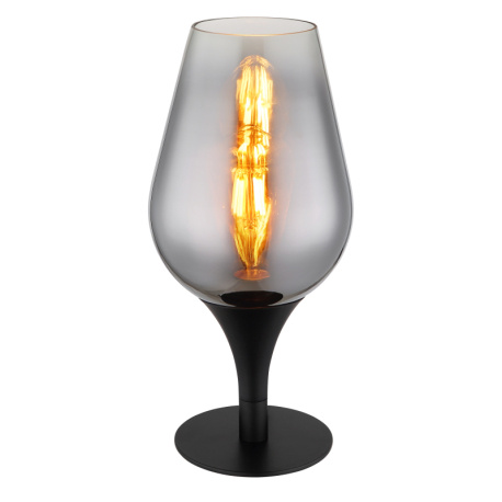 Stolní svítidlo, černý matný kov, sklo chromové barvy, průhledné, černý textilní kabel, kolébkový vypínač na kabelu, ø:150mm, V:310mm, délka kabelu 1500mm, bez žárovky 1xE27, max. 40W 230V
