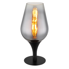 Stolní svítidlo, černý matný kov, sklo chromové barvy, průhledné, černý textilní kabel, kolébkový vypínač na kabelu, ø:150mm, V:310mm, délka kabelu 1500mm, bez žárovky 1xE27, max. 40W 230V