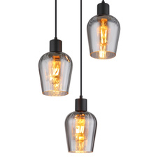 Závěsné svítidlo, kov černý, sklo kouřové barvy, kabel PVC černý, výškově nastavitelné, ø:285mm, V:1500mm, bez žárovek 3xE27, max. 40W 230V