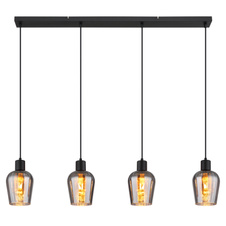 Závěsné svítidlo, kov černý, sklo kouřové barvy, kabel PVC černý, výškově nastavitelné, DxŠxV:1035x135x1500mm, bez žárovek 4xE27 40W 230V