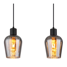 Závěsné svítidlo, kov černý, sklo kouřové barvy, kabel PVC černý, výškově nastavitelné, DxŠxV:1035x135x1500mm, bez žárovek 4xE27 40W 230V