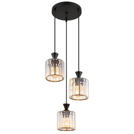 Závěsné svítidlo, kov černý, akrylové křišťály čiré, kabel PVC černý, ø:320mm, V:1200mm, bez žárovek 3xE27,max. 60W 230V