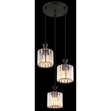 Závěsné svítidlo, kov černý, akrylové křišťály čiré, kabel PVC černý, ø:320mm, V:1200mm, bez žárovek 3xE27,max. 60W 230V