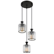Závěsné svítidlo, kov černý, akrylové křišťály čiré, kabel PVC černý, ø:320mm, V:1200mm, bez žárovek 3xE27,max. 60W 230V