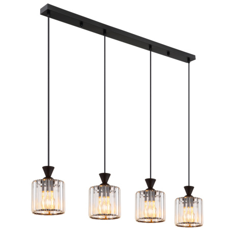 Závěsné svítidlo, kov černý, akrylové křišťály čiré, kabel PVC černý, DxŠxV:860x130x1200mm, bez žárovek 4xE27,max. 60W 230V