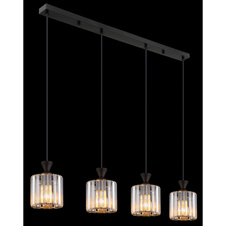 Závěsné svítidlo, kov černý, akrylové křišťály čiré, kabel PVC černý, DxŠxV:860x130x1200mm, bez žárovek 4xE27,max. 60W 230V