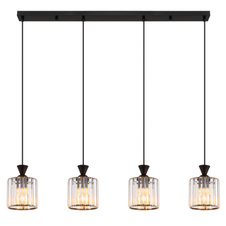 Závěsné svítidlo, kov černý, akrylové křišťály čiré, kabel PVC černý, DxŠxV:860x130x1200mm, bez žárovek 4xE27,max. 60W 230V