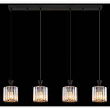 Závěsné svítidlo, kov černý, akrylové křišťály čiré, kabel PVC černý, DxŠxV:860x130x1200mm, bez žárovek 4xE27,max. 60W 230V