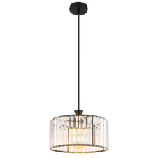 Závěsné svítidlo, kov černý, akrylové křišťály čiré, kabel PVC černý, ø:310mm, V:1200mm, bez žárovky 1xE27,max. 60W 230V