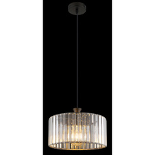 Závěsné svítidlo, kov černý, akrylové křišťály čiré, kabel PVC černý, ø:310mm, V:1200mm, bez žárovky 1xE27,max. 60W 230V