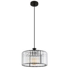 Závěsné svítidlo, kov černý, akrylové křišťály čiré, kabel PVC černý, ø:310mm, V:1200mm, bez žárovky 1xE27,max. 60W 230V