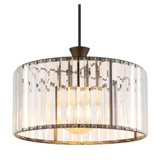 Závěsné svítidlo, kov černý, akrylové křišťály čiré, kabel PVC černý, ø:310mm, V:1200mm, bez žárovky 1xE27,max. 60W 230V