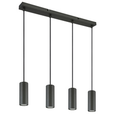 Závěsné svítidlo, kov šedý, hliník šedý, kabel PVC černý, výškově nastavitelné, DxŠxV:610x60x1200mm, bez žárovek 4xGU10, max. 25W 230V