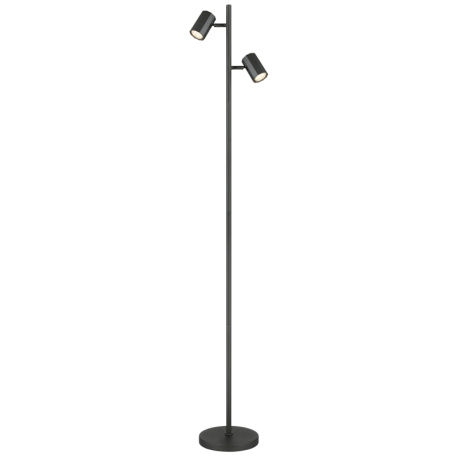 Stojací svítidlo, kov šedý, hliník šedý, kabel PVC černý, vyínač na kabelu, DxŠxV:270x220x1580mm, délka kabelu 1800mm, bez žárovek 2xGU10 LED, max. 5W 230V