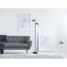 Stojací svítidlo, kov šedý, hliník šedý, kabel PVC černý, vyínač na kabelu, DxŠxV:270x220x1580mm, délka kabelu 1800mm, bez žárovek 2xGU10 LED, max. 5W 230V
