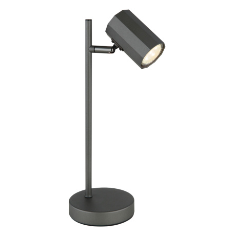 Stolní svítidlo, kov šedý, hliník šedý, kabel PVC černý, kolébkový vypínač na kabelu, DxŠxV:165x120x350mm, délka kabelu 1500mm, bez žárovky 1xGU10 LED, max. 5W 230V