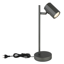 Stolní svítidlo, kov šedý, hliník šedý, kabel PVC černý, kolébkový vypínač na kabelu, DxŠxV:165x120x350mm, délka kabelu 1500mm, bez žárovky 1xGU10 LED, max. 5W 230V