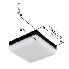 Stropní svítidlo, plast černý, plast bílý, DxŠxV:120x120x45mm, včetně LED 8W 230V, zdroj 870lm, výstup 570lm, 4000K.