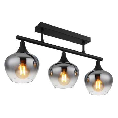 Stropní svítidlo, černý matný kov, sklo kouřové barvy, průhledné, DxŠxV:650x150x285mm, bez žárovek 3xE27,max. 40W 230V