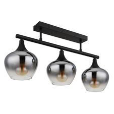 Stropní svítidlo, černý matný kov, sklo kouřové barvy, průhledné, DxŠxV:650x150x285mm, bez žárovek 3xE27,max. 40W 230V