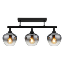 Stropní svítidlo, černý matný kov, sklo kouřové barvy, průhledné, DxŠxV:650x150x285mm, bez žárovek 3xE27,max. 40W 230V