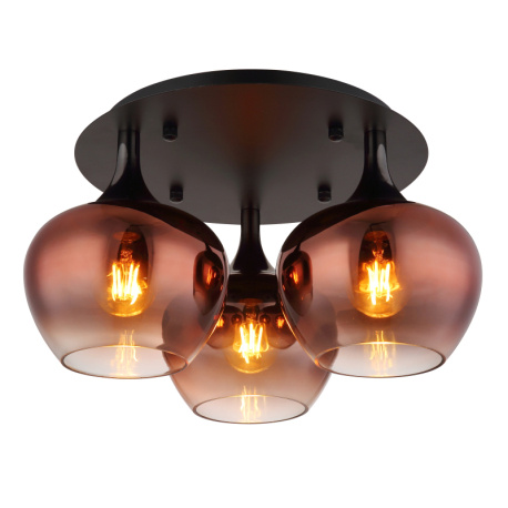 Stropní svítidlo, kov černý, kov černý chrom, sklo měděné barvy, průhledné, ø:450mm, V:255mm, bez žárovek 3xE27,max. 40W 230V