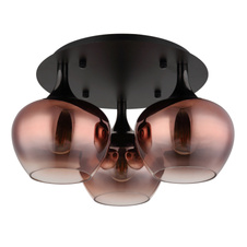 Stropní svítidlo, kov černý, kov černý chrom, sklo měděné barvy, průhledné, ø:450mm, V:255mm, bez žárovek 3xE27,max. 40W 230V