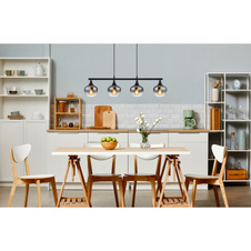 Závěsné svítidlo, černý matný kov, sklo kouřové barvy, průhledné, černý textilní kabel, DxŠxV:900x150x1200mm, bez žárovek 4xE27,max. 40W 230V