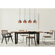 Závěsné svítidlo, černý matný kov, kov černý chrom, sklo měděné barvy, průhledné, černý textilní kabel, DxŠxV:1000x180x1200mm, bez žárovek 4xE27,max. 40W 230V