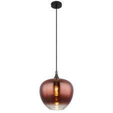 Závěsné svítidlo, kov černý, kov černý chrom, sklo měděné barvy, průhledné, textilní kabel černý, ø:290mm, V:1200mm, bez žárovky 1xE27,max. 60W 230V